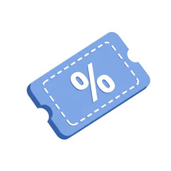 Isometric 3D Pastel Blue Shopping Voucher Card with Dashed Cut-Out Edges and Bold Percentage Sign