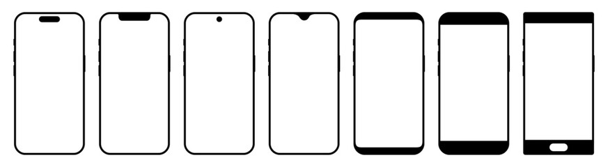 Smartphone frame mockup set with different frames, modern mobile screen template for UI UX web app design