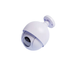 Isometric 3D Pastel White Dome CCTV Camera with Smooth Rounded Lens in Toy-Like Glossy Style on White Background