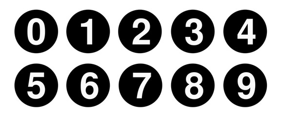 Numbers button circles black and white set. Round 1-10 numbers icon

