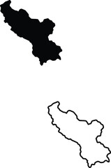 A curvy, irregular geographical area is shown as a solid black shape and a line art contour