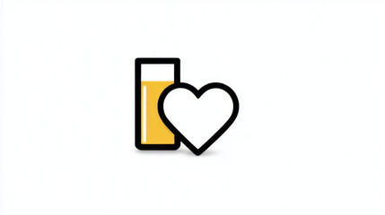 Minimalist healthy drink icon, yellow black and white, representing heart health and hydration, with copy space