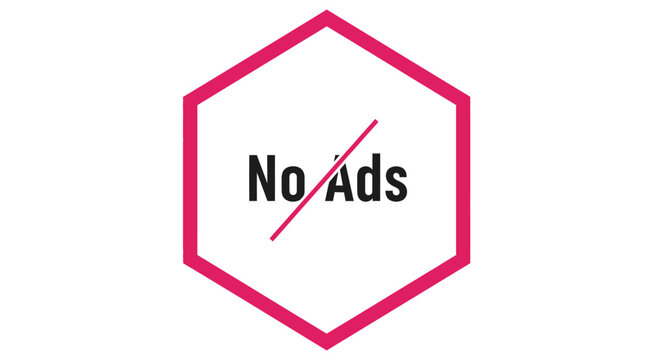 Bold hexagon symbol with "No Ads" text, representing a clean browsing experience.