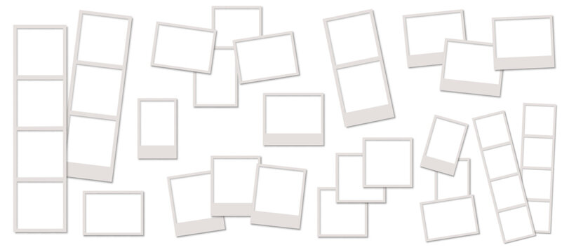 Empty photo frame set, blank photo booth strip template, many different photo frames
