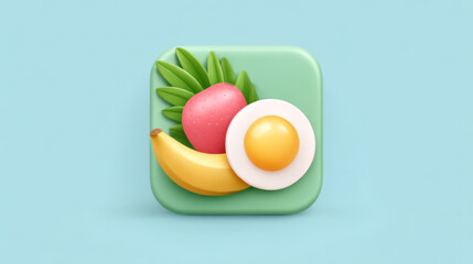 3D healthy meal graphic, vibrant green yellow and pink, representing balanced nutrition and wellness