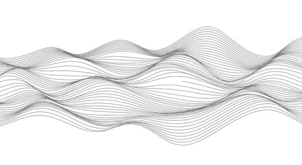 Abstract Wavy Flowing Lines Pattern in Continuous Line Art Style, Isolated White Background