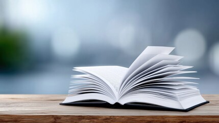 Open Book on Table with Blurred Background