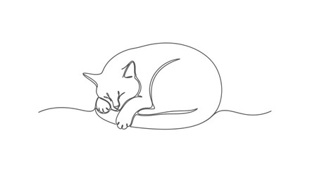 Peaceful Cat Sleeping Curled Up, Relaxed and Cozy on Isolated White Background