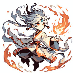 illustration of anime character with fire bending in Chinese style