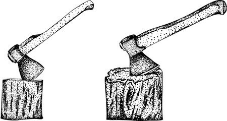 Intricate black-and-white engraving of three garden hoes with detailed dot patterns, perfect for farming, gardening, or rustic design projects.