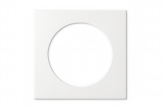 White square mat board frame with a circular cutout, isolated, showing a transparent background