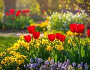 Vibrant spring garden bursting with color