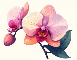 Orquídea,  Ilustración minimalista de orquídea con pétalos elegantes y contornos suaves