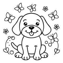 Obraz premium puppy, dog, cute, cartoon, illustration, outline,