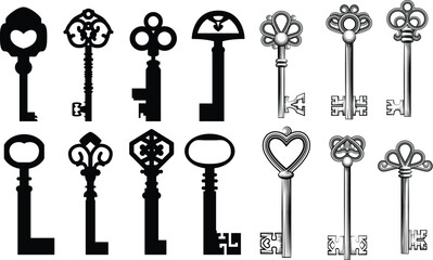 set of silhouettes of keys
