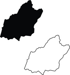 Bold black silhouette and exact outline depicting a unique rectangularly shaped geographic region against a white backdrop