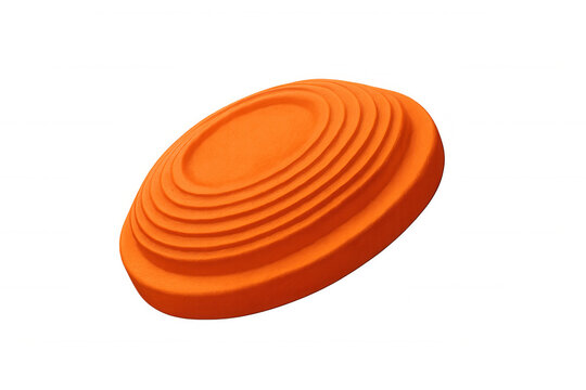Orange clay target for skeet and trap shooting sports, isolated disc on transparent background, flying object for aiming