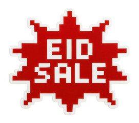 Obraz premium Red burst sticker with EID SALE promotion in bold letters, vibrant retail discount offer on transparent background.