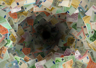 Money vortex. Euro banknotes swirling in air