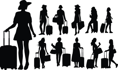 vector silhouettes of woman with bags