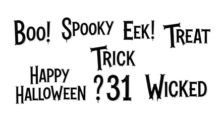 Halloween text phrases and numbers for spooky celebration isolated on transparent background