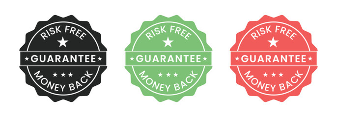  100 percent money back badge designs vector illustrations marketing promotion consumer confidence satisfaction assurance quality purchase risk free refund.