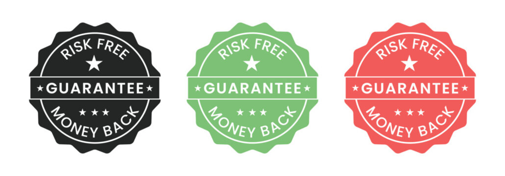  100 percent money back badge designs vector illustrations marketing promotion consumer confidence satisfaction assurance quality purchase risk free refund.