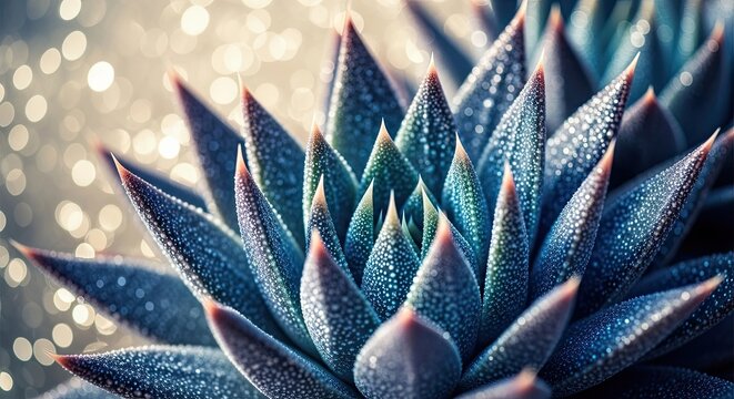 Close Up Of A Blue Green Succulent Plant With Tiny Water Droplets On Its Leaves - Powered by Adobe