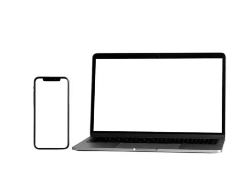 Modern Laptop and Smartphone Mockup isolated on a transparent background for Professional Use
