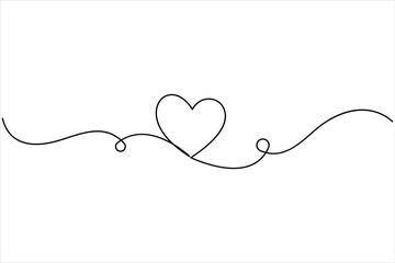 Heart continuous one line art drawing. One contour heart for love design. One line art sketch heart vector illustration. Simplicity symbol love sign isolated on white background