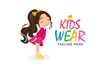 fashion for kids logo with cute girl design template illustration