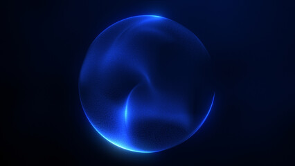 Navy blue shimmering energy sphere composed of glowing liquid particles and magic plasma on a dark background. Luxurious sci-fi futuristic orb, perfect for digital art, tech visuals, business designs,