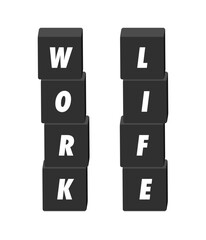 WORKとLIFEの英語の文字と黒いブロック - ワークライフバランスや仕事と生活のイラスト素材