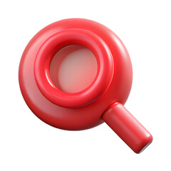 Bright red magnifying glass icon against black background