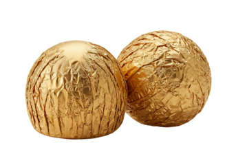 Golden spheres foil wrapping texture isolated