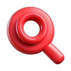 Bright red magnifying glass icon on a black background
