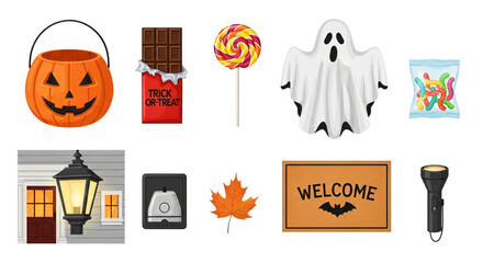 Halloween icons and symbols isolated on transparent background
