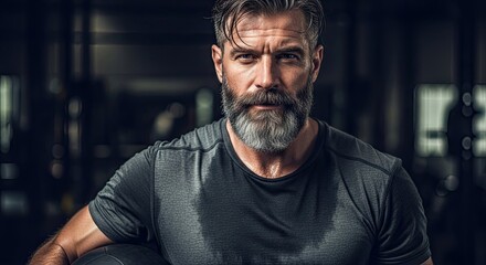 Fototapeta premium Mature Man Sweaty After Intense Gym Workout Session