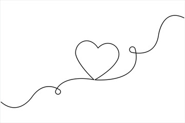 Heart continuous one line art drawing. One contour heart for love design. One line art sketch heart vector illustration. Simplicity symbol love sign isolated on white background