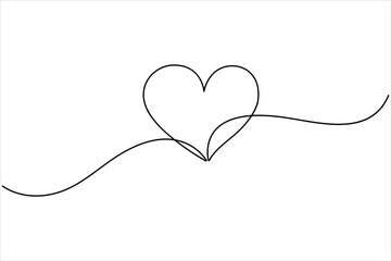 Heart continuous one line art drawing. One contour heart for love design. One line art sketch heart vector illustration. Simplicity symbol love sign isolated on white background