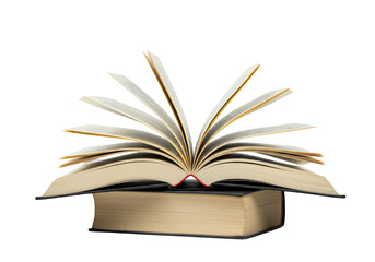 Fototapeta premium Open books stacked on transparent background education concept