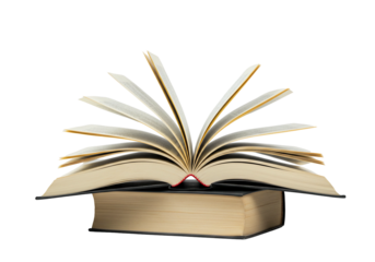 Open books stacked on transparent background education concept