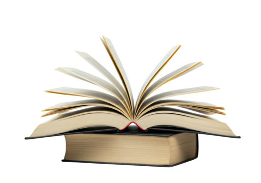 Open books stacked on transparent background education concept