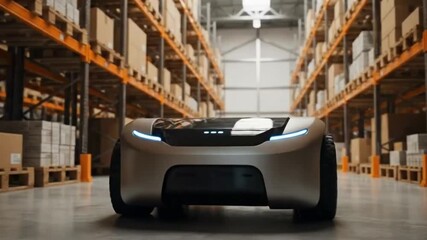 Autonomous robot in a modern warehouse aisle technology - Powered by Adobe