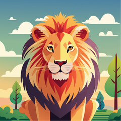 Majestic lion portrait in savanna landscape