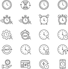 Time icons. Time and date line icon set