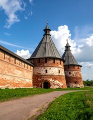 Historic structure with two tall, conical towers