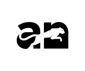 Black and white logo with an animal jumping through