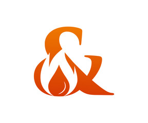 Ampersand symbol with flame design in orange hue