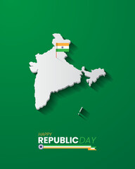 Happy 77th india republic day greeting banner template with map and flag illustration